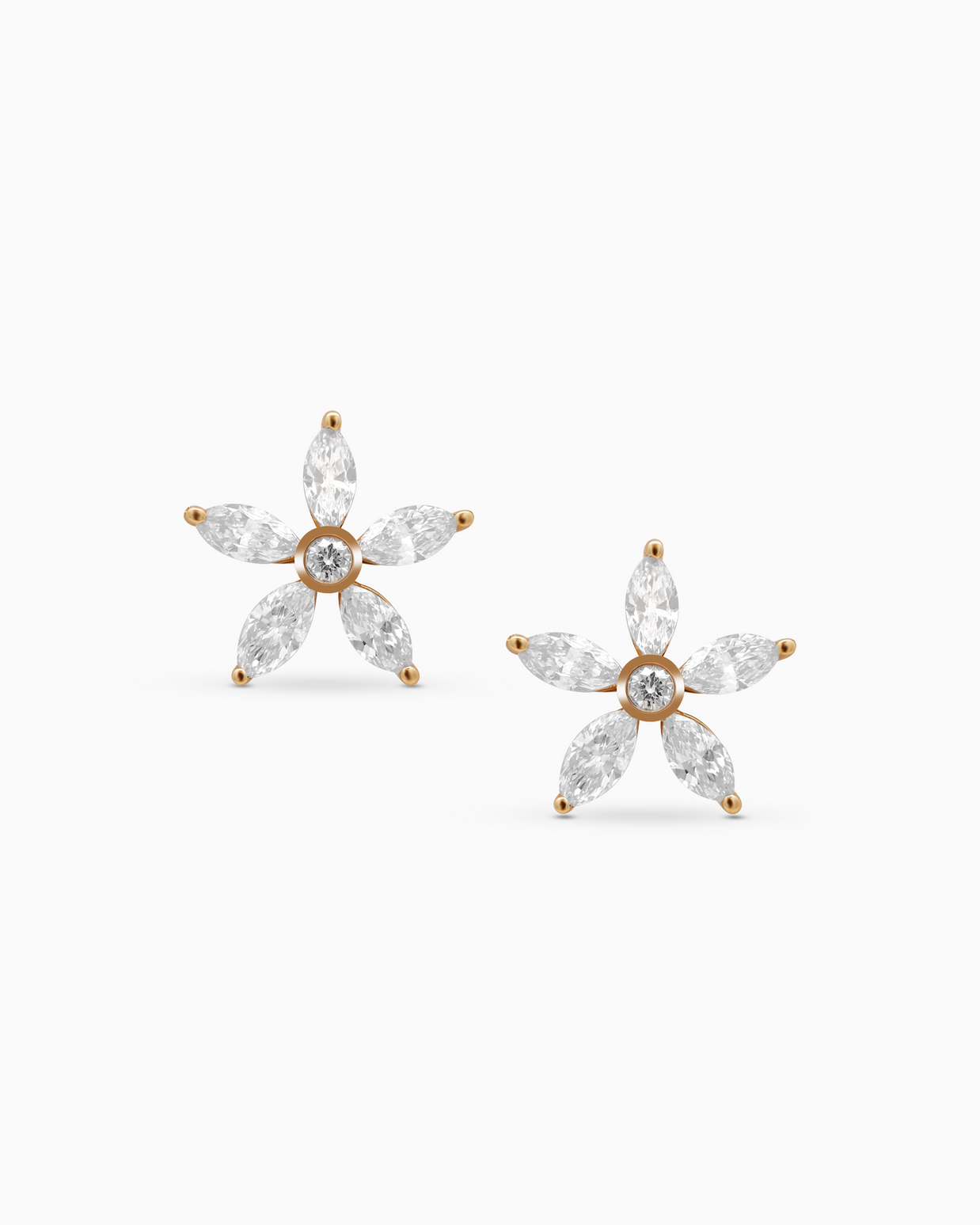 18K Yellow Gold Floral Marquise Lab-Grown Diamond Stud Earrings – 0.90ct.