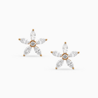 18K Yellow Gold Floral Marquise Lab-Grown Diamond Stud Earrings – 0.90ct.