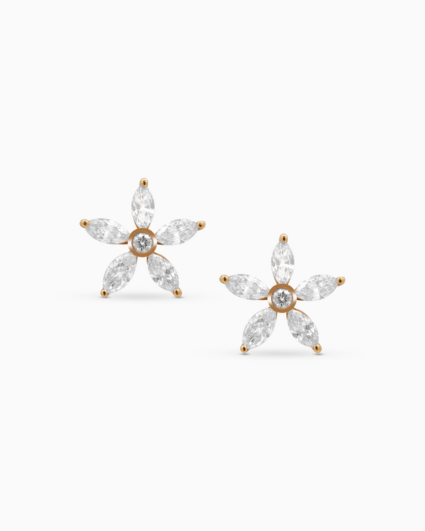 18K Yellow Gold Floral Marquise Lab-Grown Diamond Stud Earrings – 0.90ct.
