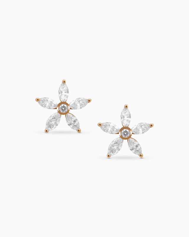 18K Yellow Gold Floral Marquise Lab-Grown Diamond Stud Earrings – 0.90ct.