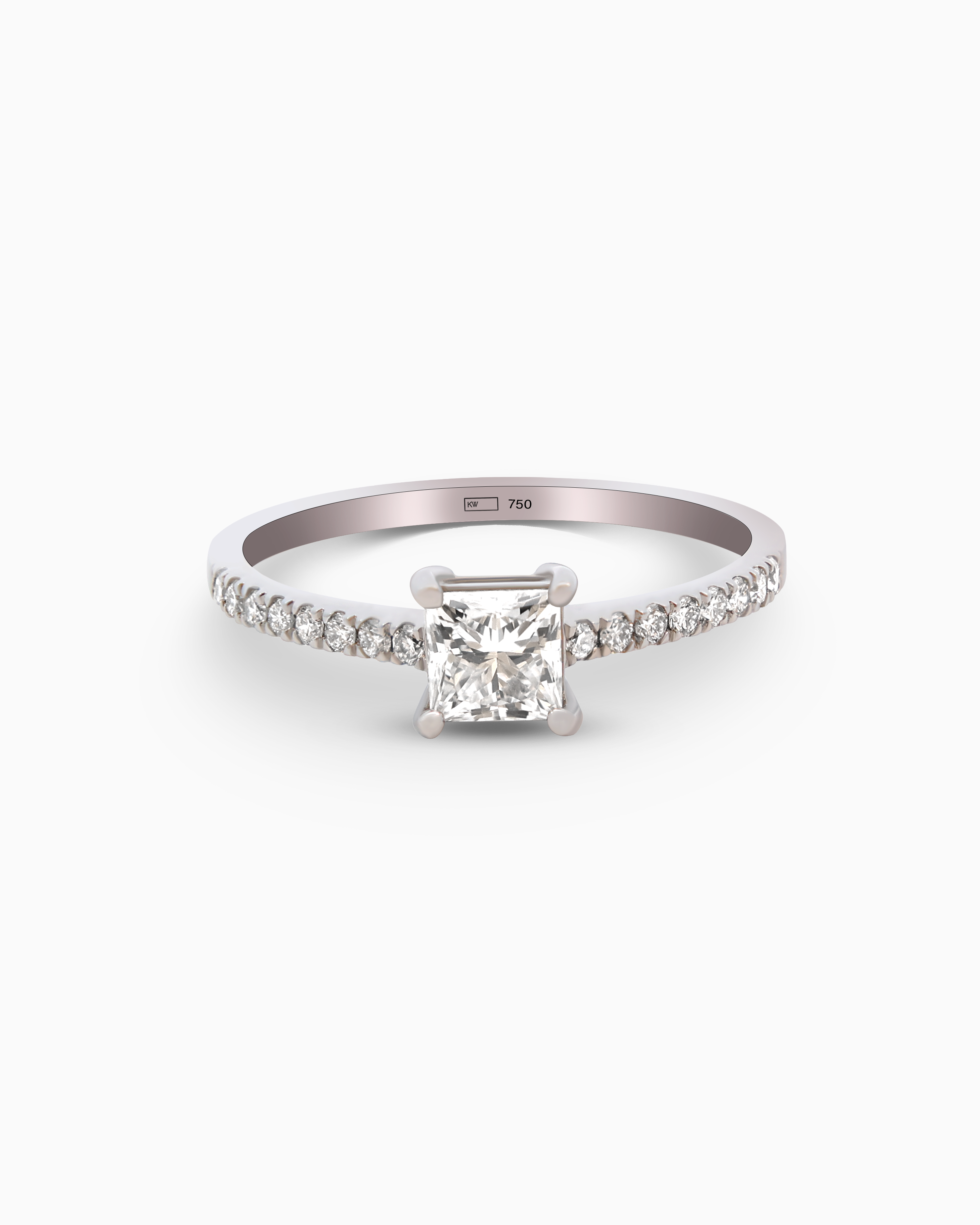 18K White Gold Round & Princess Lab-Grown Diamond Ring – 0.60ct.