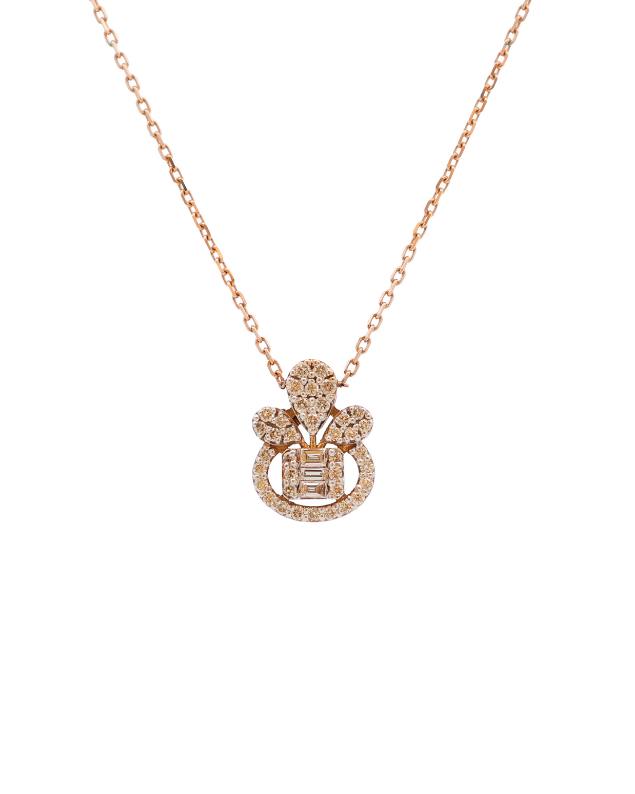 18K Rose Gold Round & Baguette Diamond Pendant Necklace – 0.20ct.