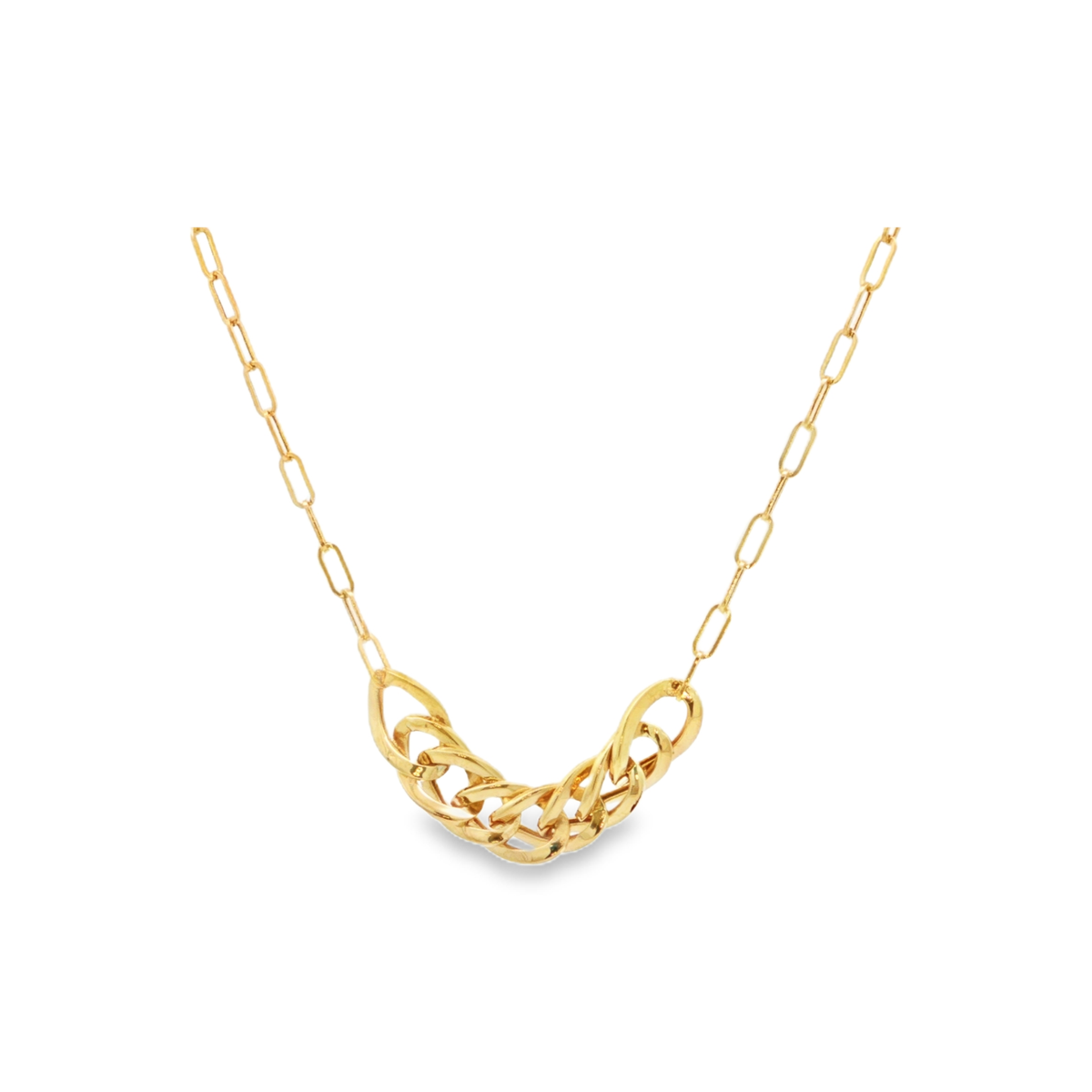 Yellow Gold Interlocking Curb and Paperclip Chain Necklace
