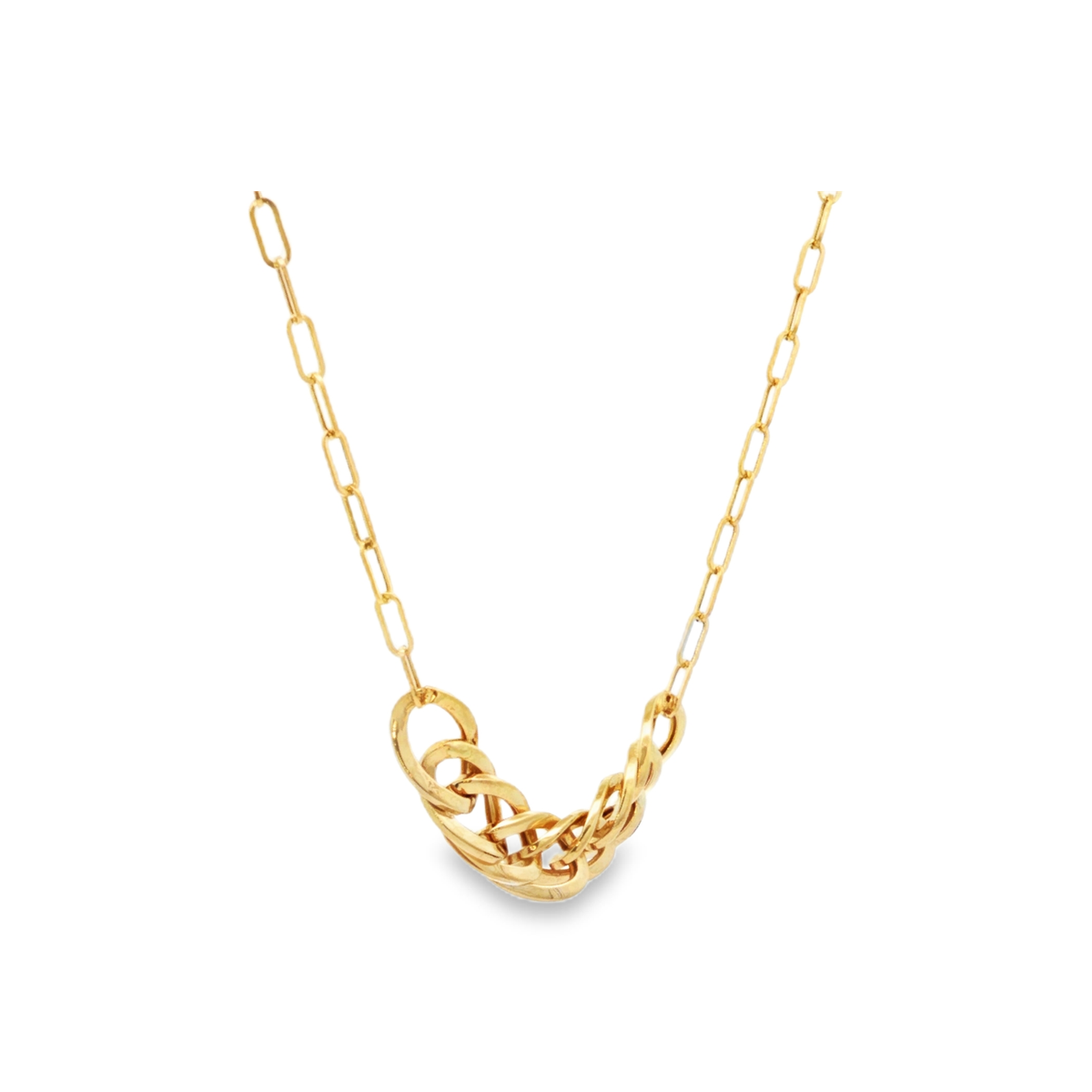Yellow Gold Interlocking Curb and Paperclip Chain Necklace