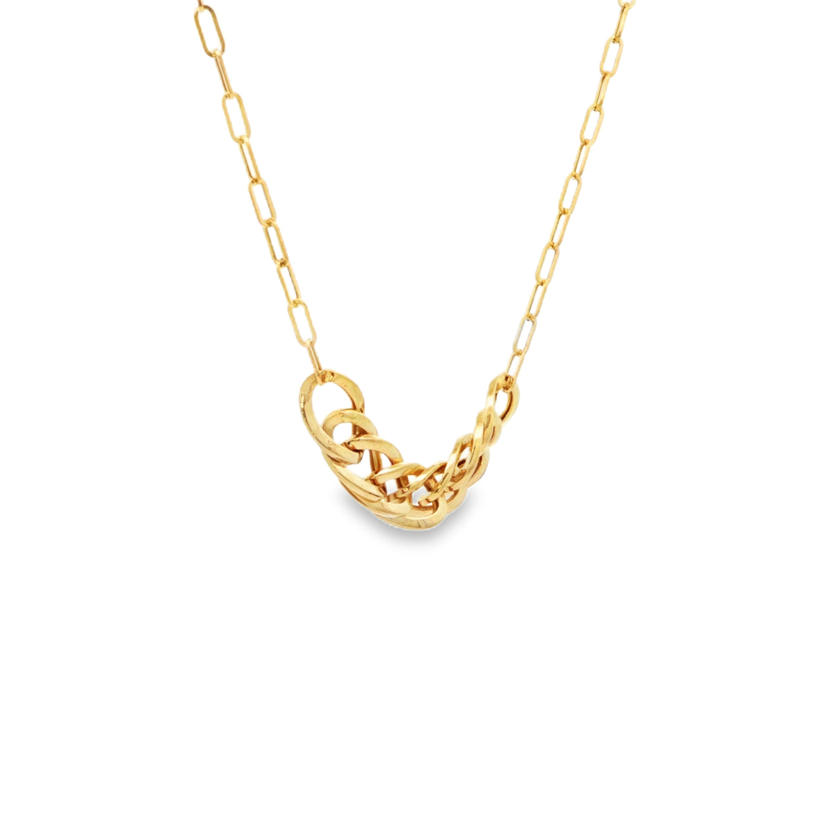 Yellow Gold Interlocking Curb and Paperclip Chain Necklace
