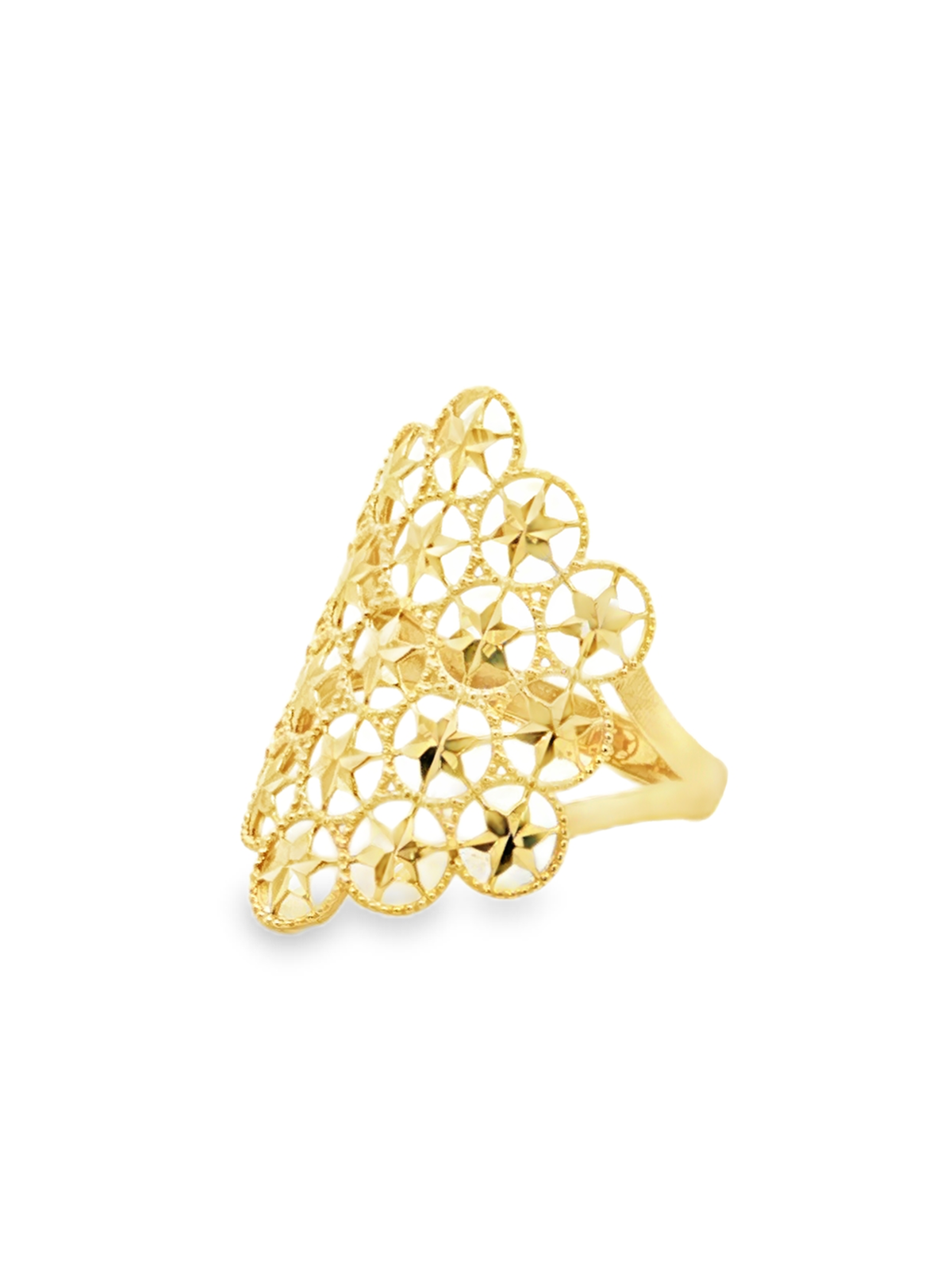 Yellow Gold Geometric Openwork Cocktail Ring