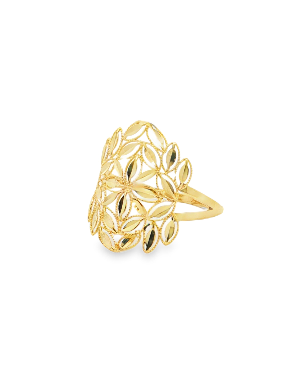 Yellow Gold Floral Openwork Cocktail Ring