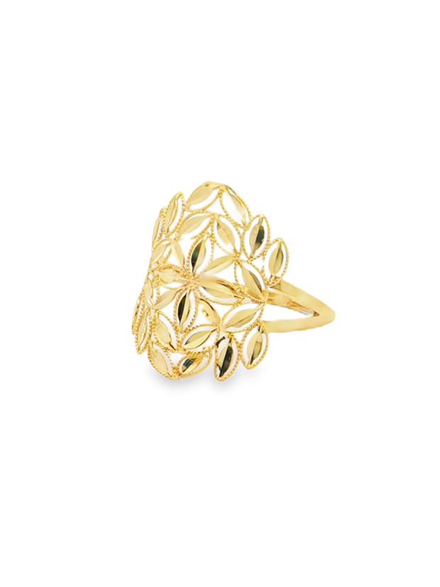 Yellow Gold Floral Openwork Cocktail Ring