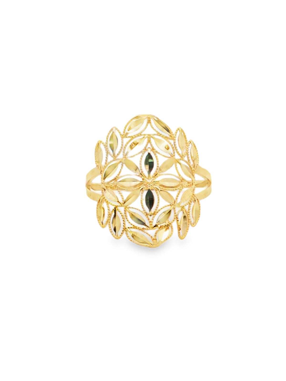 Yellow Gold Floral Openwork Cocktail Ring