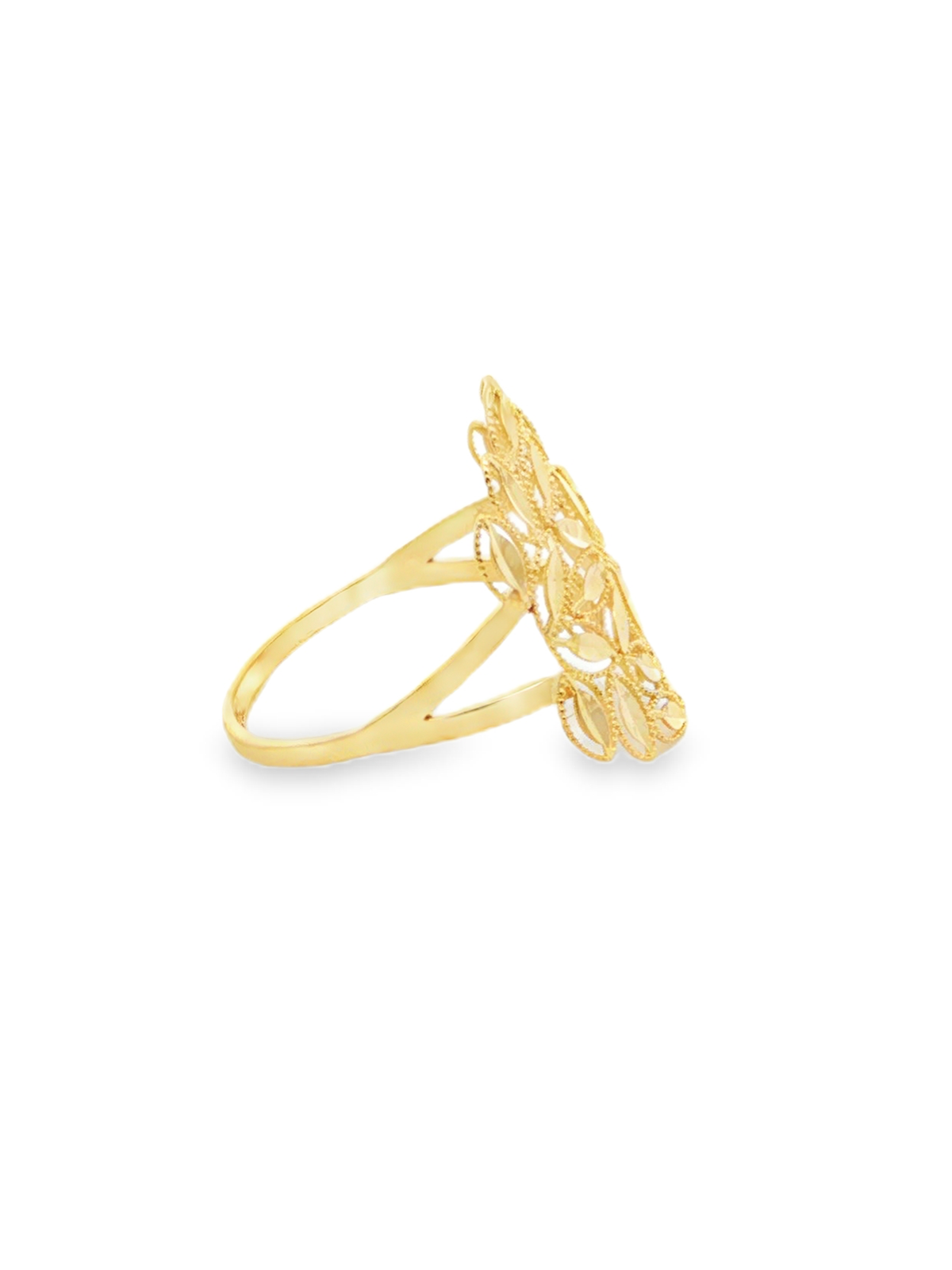 Yellow Gold Floral Openwork Cocktail Ring
