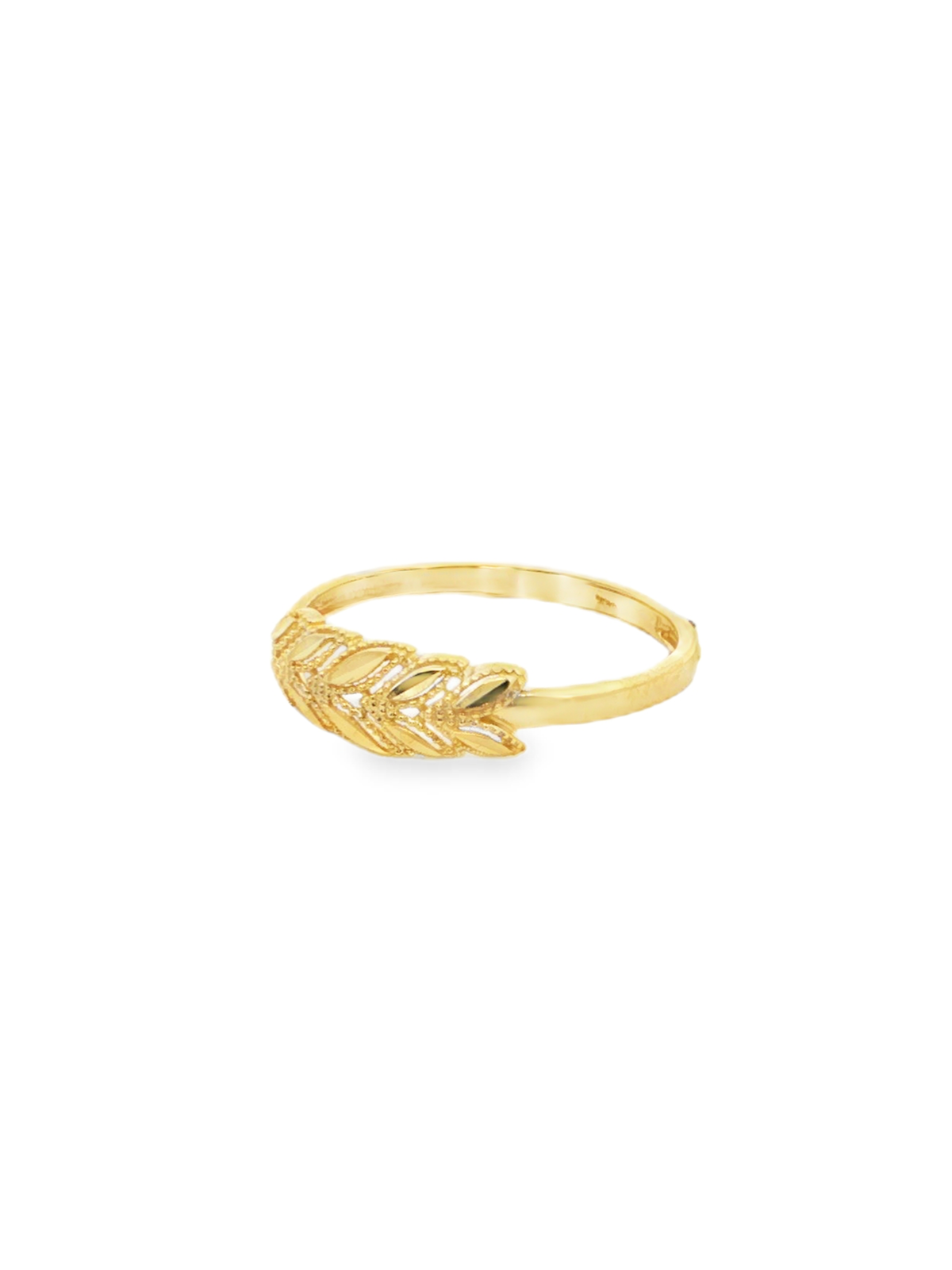 Yellow Gold Leaf Motif Band Ring