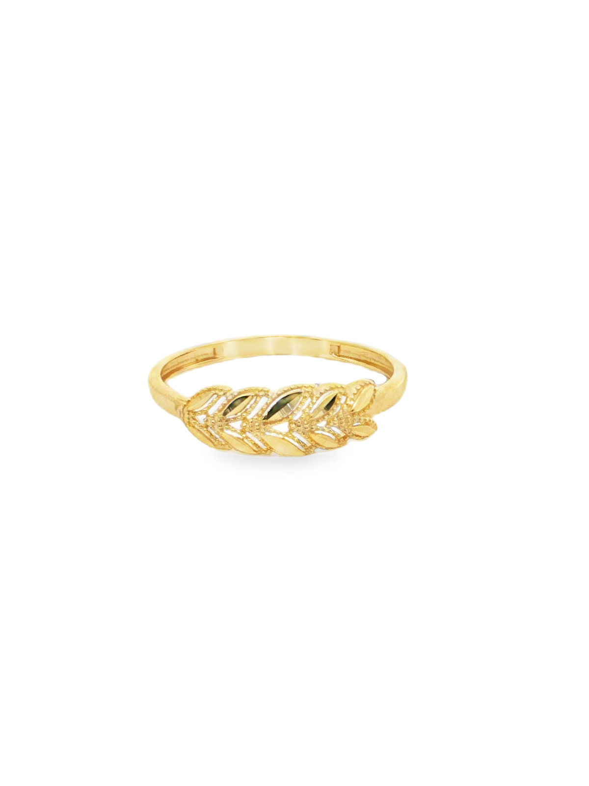 Yellow Gold Leaf Motif Band Ring