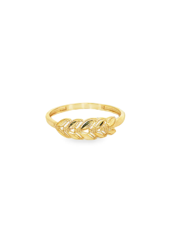 Yellow Gold Leaf Motif Band Ring