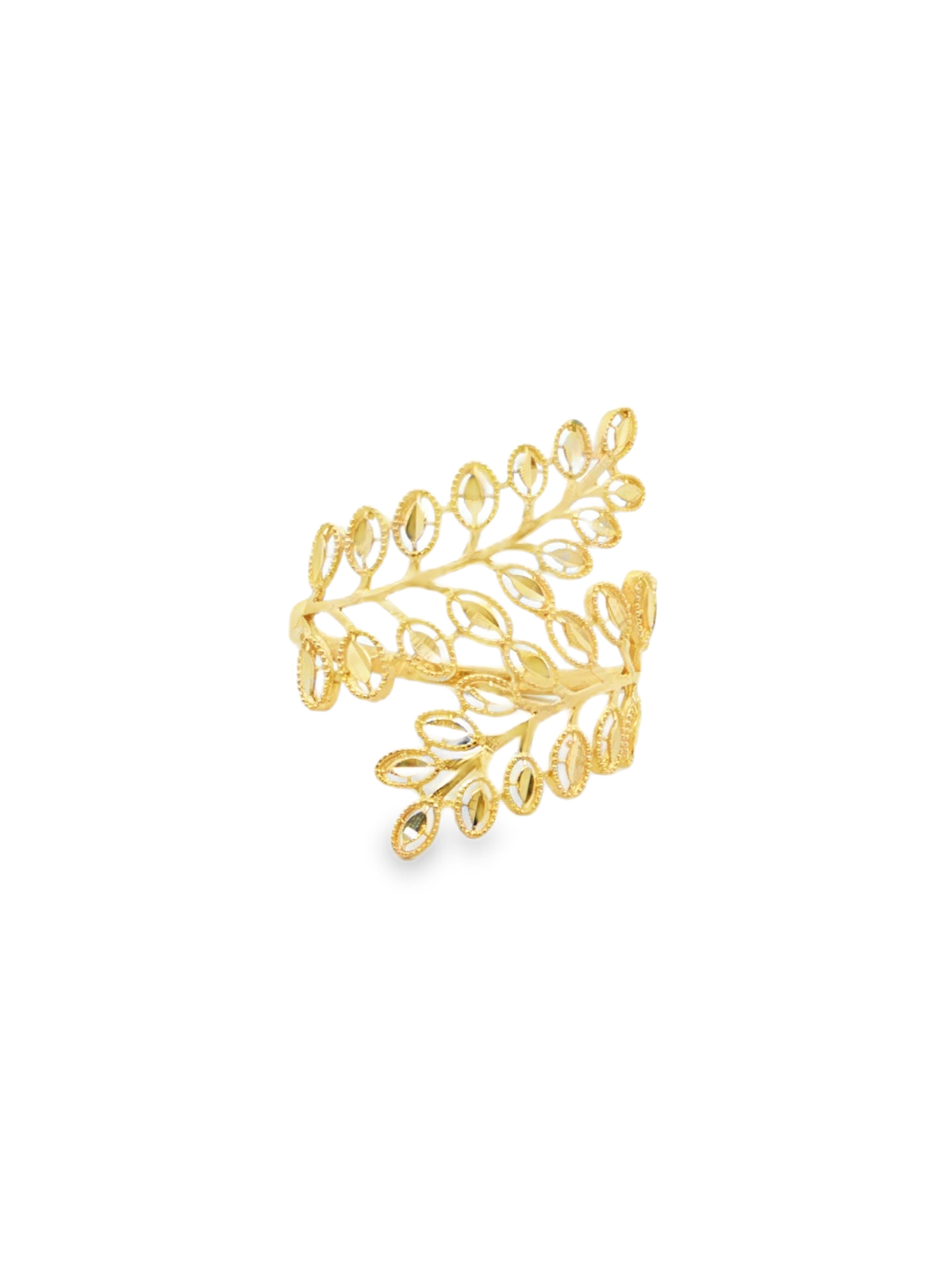 Yellow Gold Openwork Leaf Band Ring