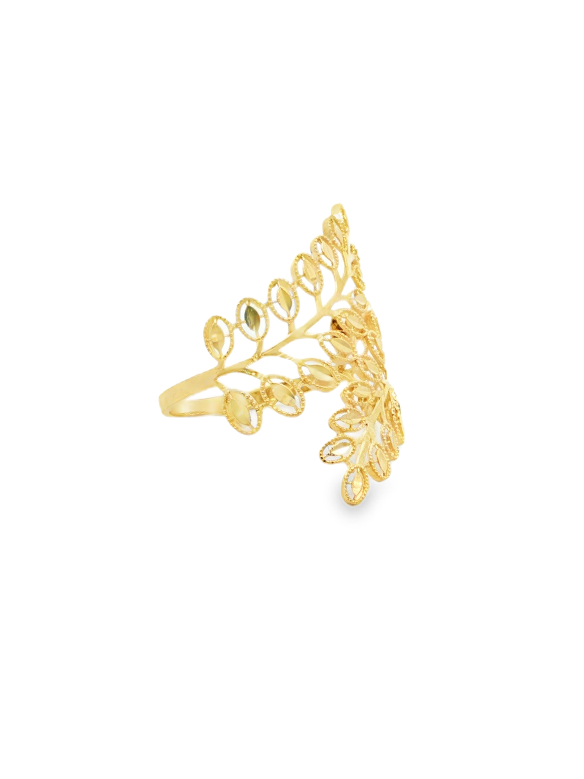 Yellow Gold Openwork Leaf Band Ring