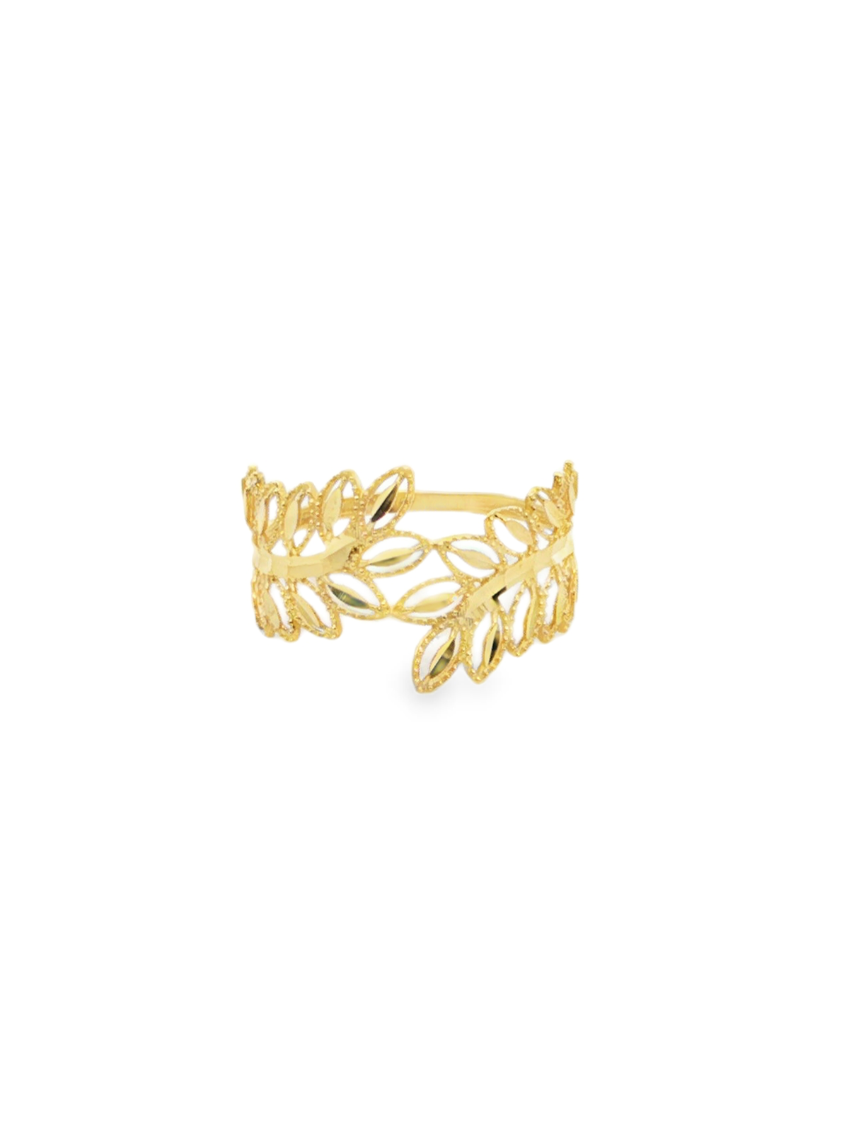 Yellow Gold Openwork Leaf Motif Band Ring