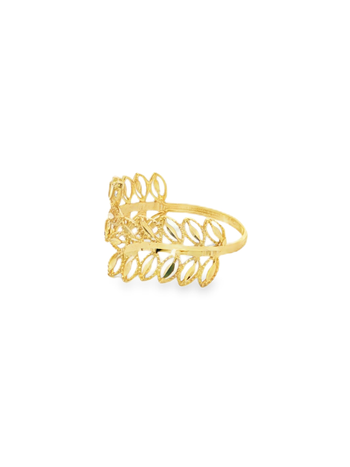 Yellow Gold Openwork Leaf Motif Band Ring