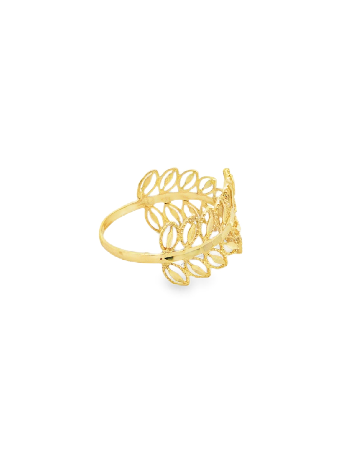 Yellow Gold Openwork Leaf Motif Band Ring