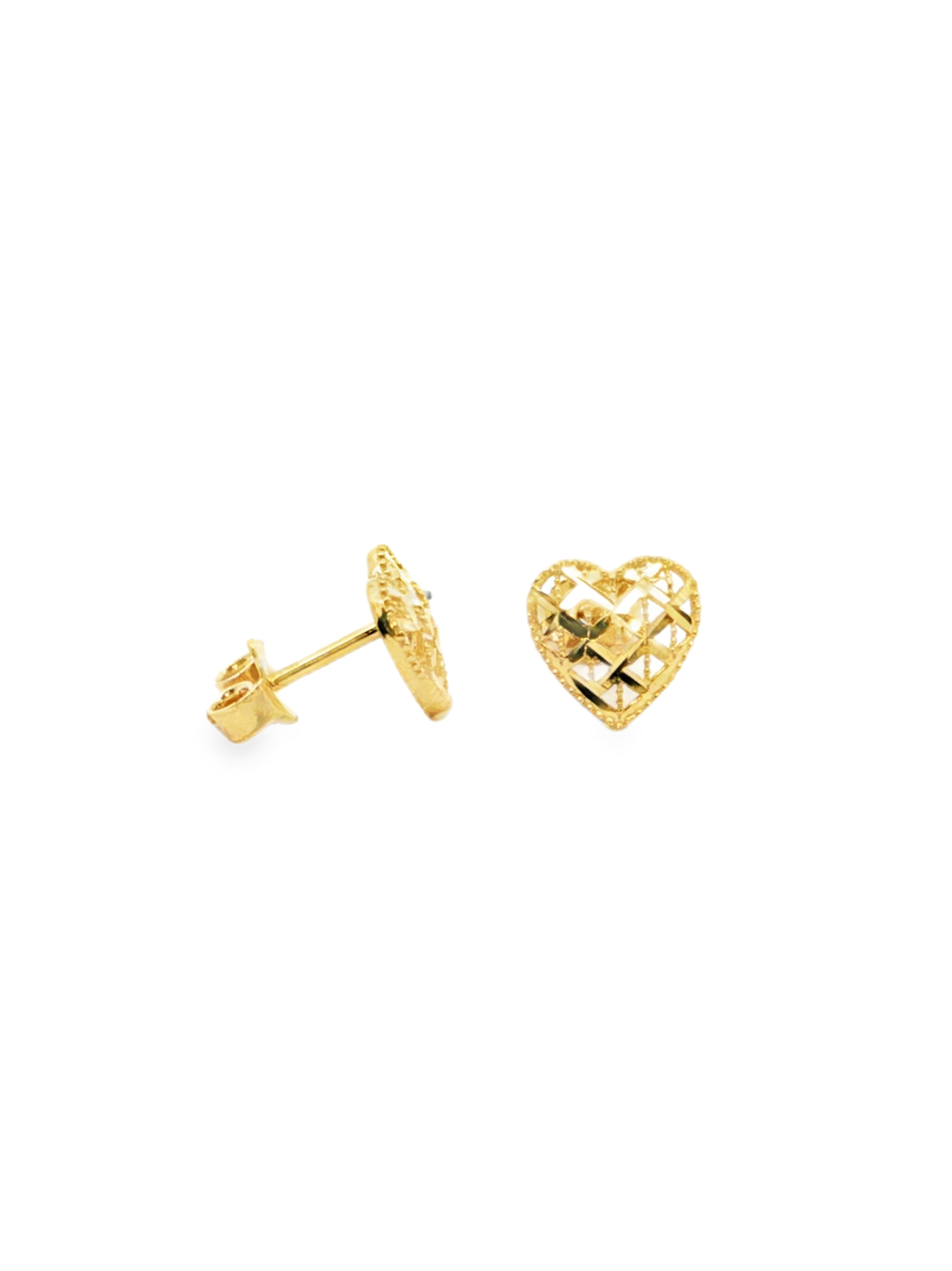 Yellow Gold Openwork Heart Stud Earrings