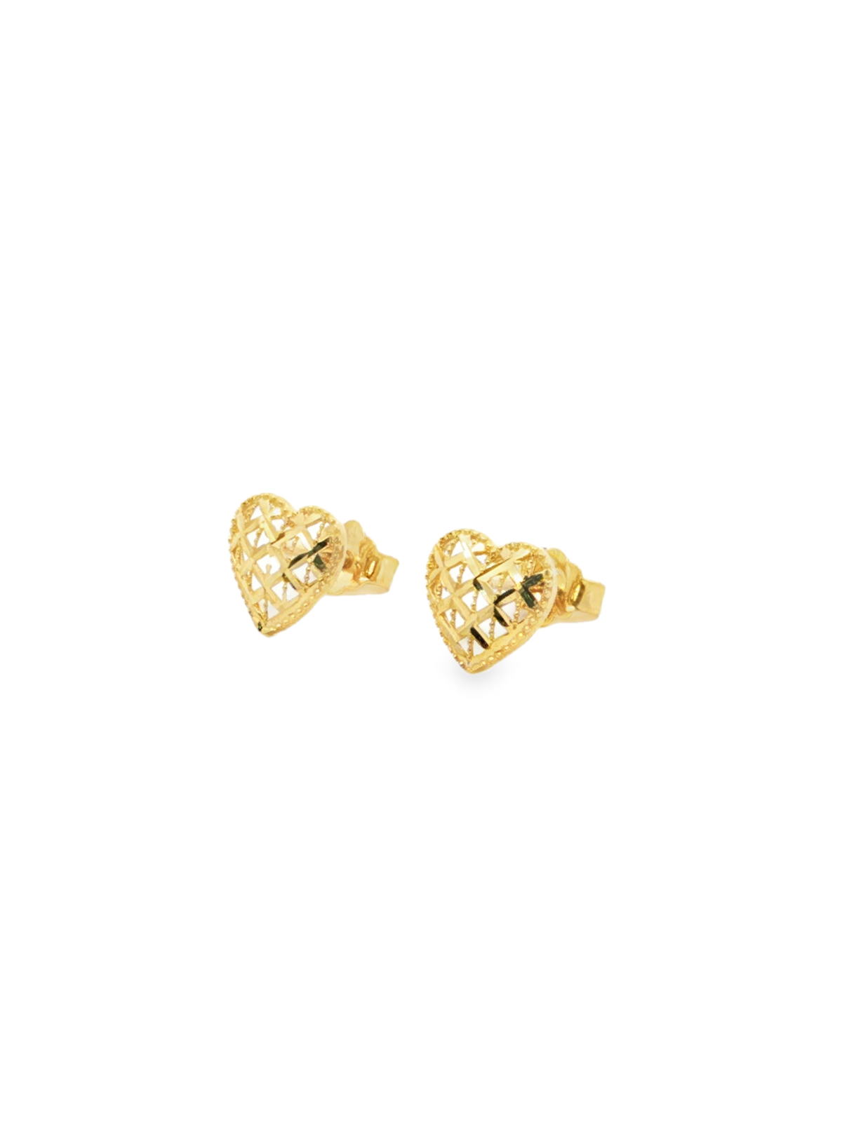 Yellow Gold Openwork Heart Stud Earrings