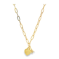 Yellow Gold Love Heart and Eiffel Tower Charm Necklace