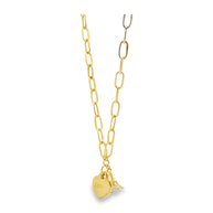 Yellow Gold Love Heart and Eiffel Tower Charm Necklace