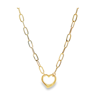 Yellow Gold Open Heart Paperclip Chain Necklace