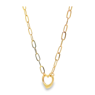 Yellow Gold Open Heart Paperclip Chain Necklace