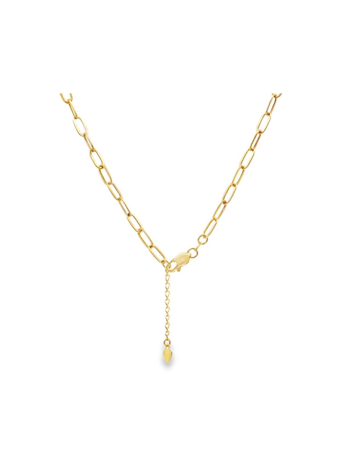 Yellow Gold Open Heart Paperclip Chain Necklace