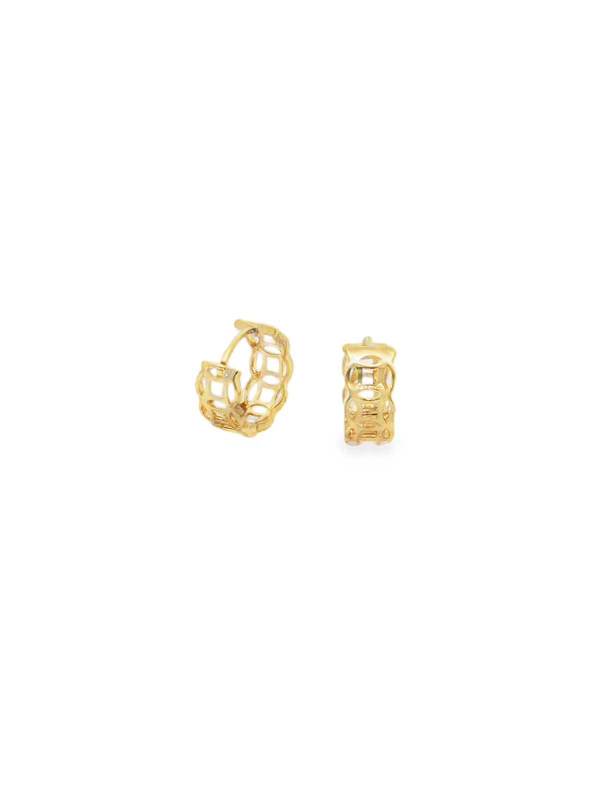 Yellow Gold Openwork Geometric Hoop Earrings
