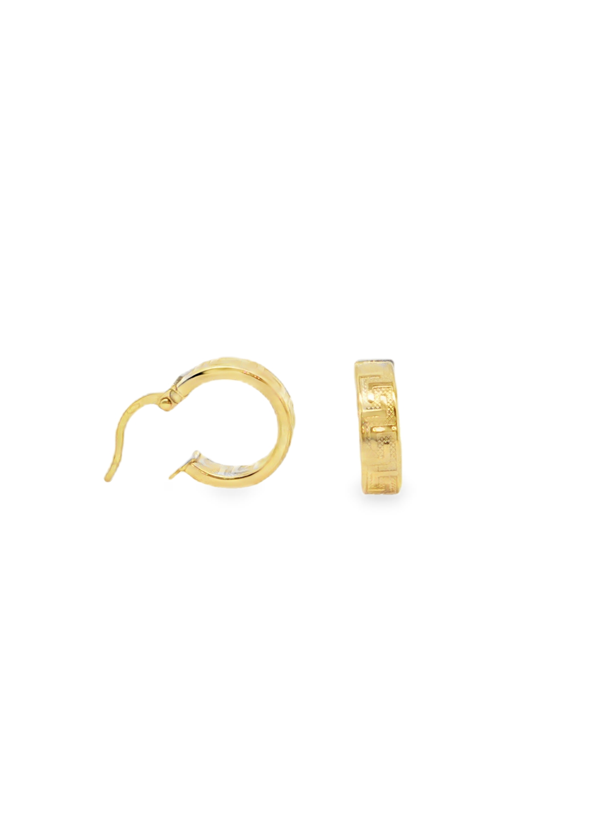 Classic Meander Pattern Yellow Gold Small Hoop Earrings