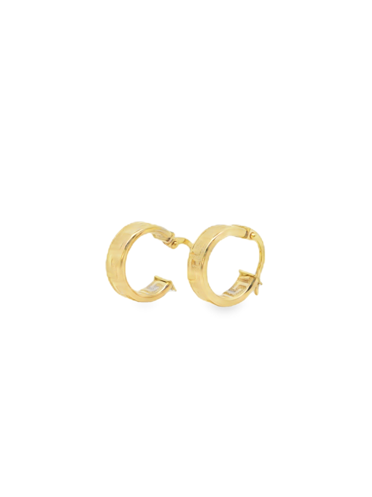 Classic Meander Pattern Yellow Gold Small Hoop Earrings