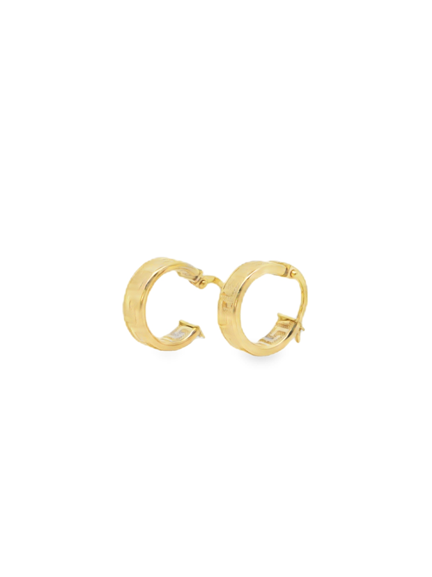 Classic Meander Pattern Yellow Gold Small Hoop Earrings