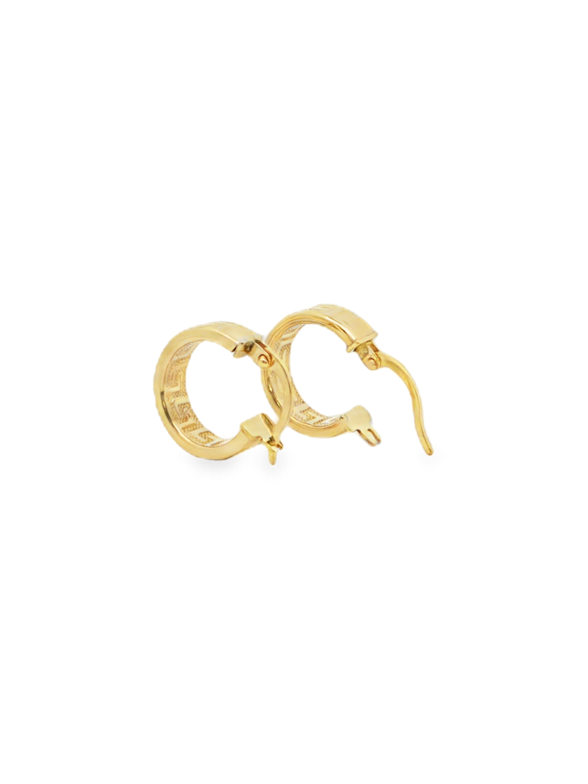 Classic Meander Pattern Yellow Gold Small Hoop Earrings