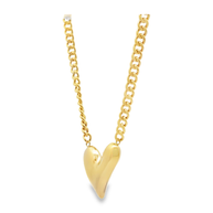 Yellow Gold Puffy Heart Charm Necklace on Curb Chain