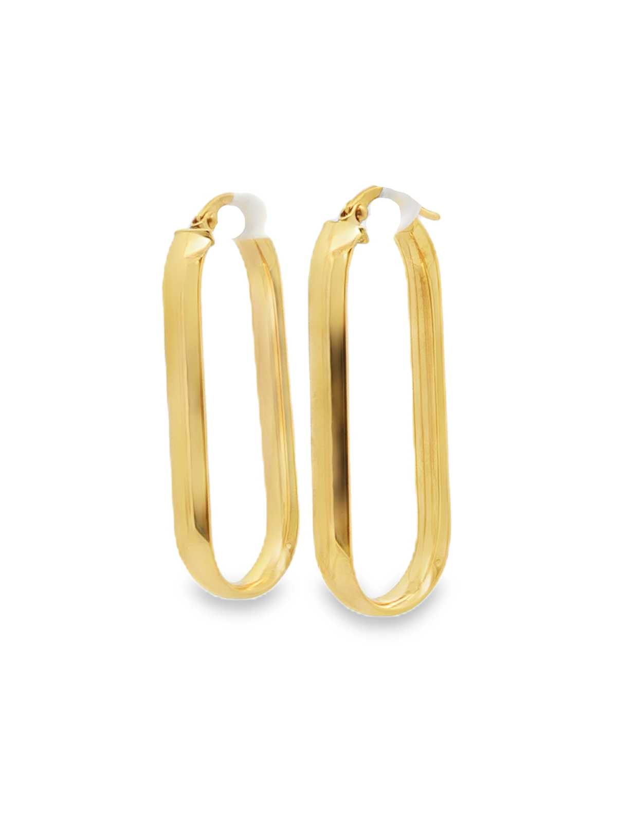 Elongated Rectangular Hoop Earrings in Yellow Gold
