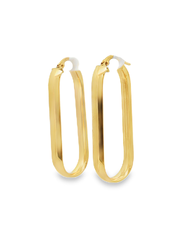 Elongated Rectangular Hoop Earrings in Yellow Gold