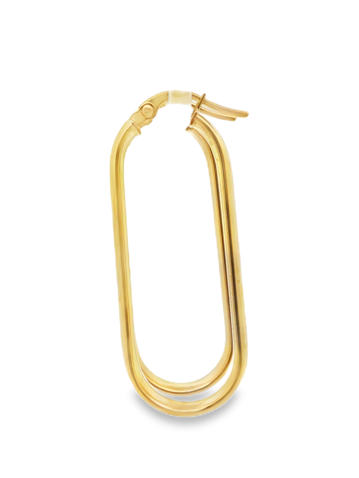 Elongated Rectangular Hoop Earrings in Yellow Gold