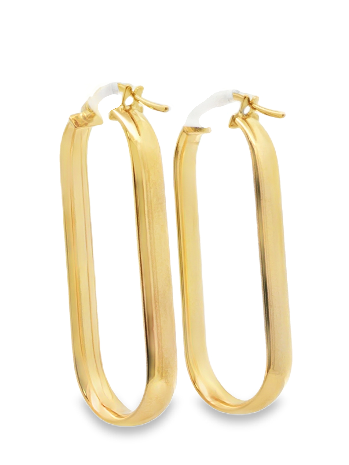 Elongated Rectangular Hoop Earrings in Yellow Gold