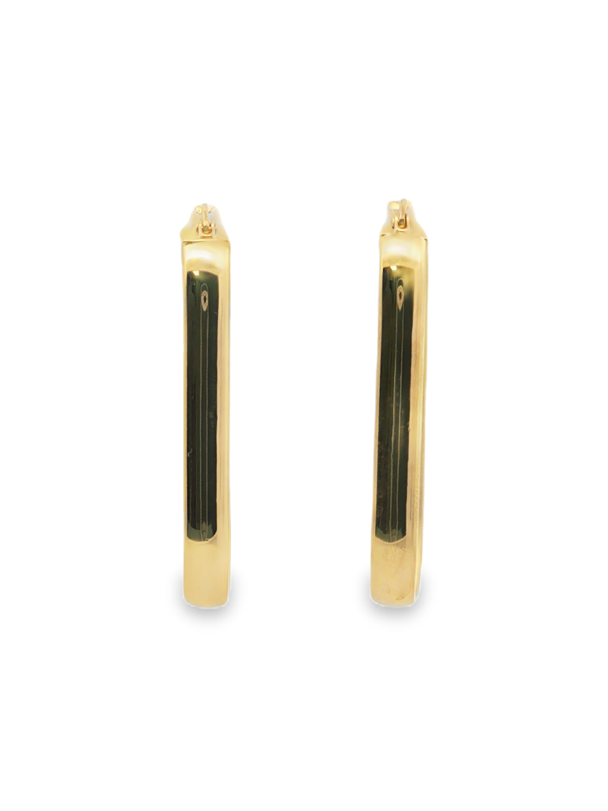 Elongated Rectangular Hoop Earrings in Yellow Gold