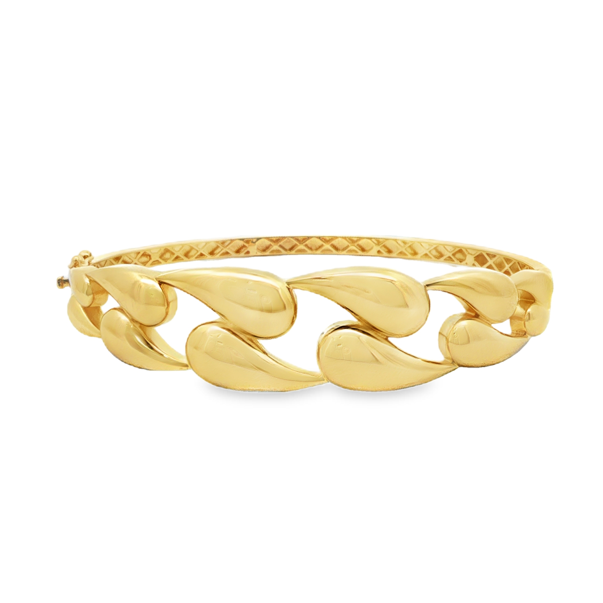 Yellow Gold Interlocking Teardrop Link Bangle Bracelet