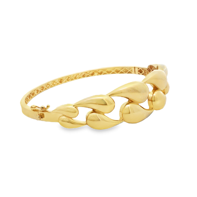 Yellow Gold Interlocking Teardrop Link Bangle Bracelet