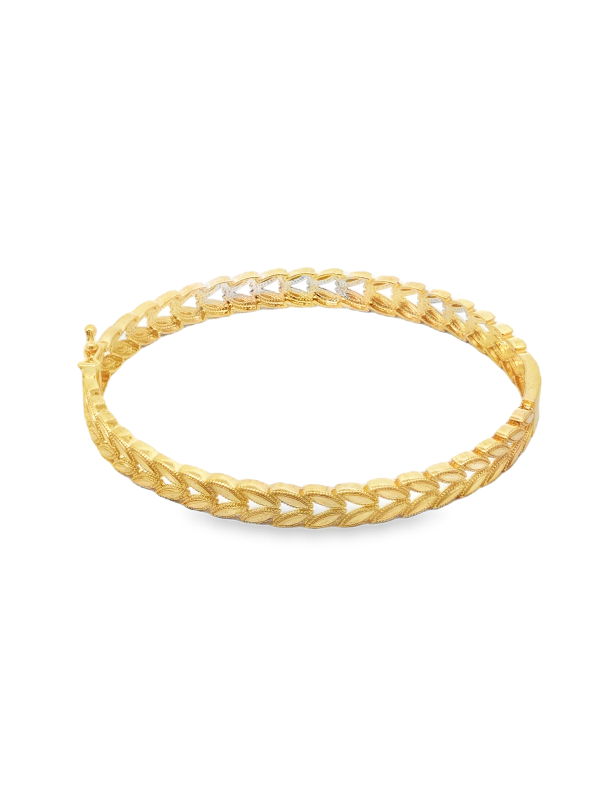 Yellow Gold Chevron Leaf Motif Bangle Bracelet
