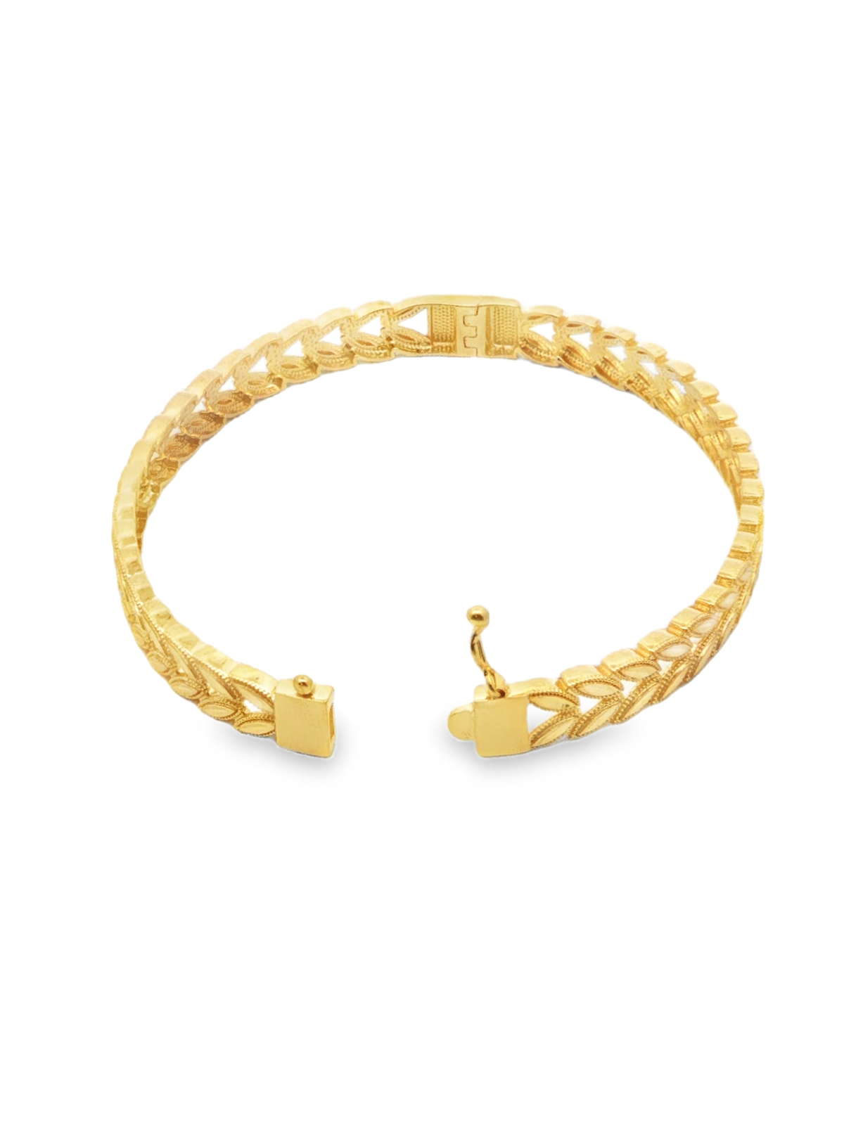Yellow Gold Chevron Leaf Motif Bangle Bracelet