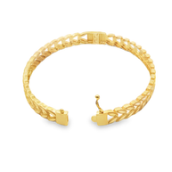 Yellow Gold Chevron Leaf Motif Bangle Bracelet