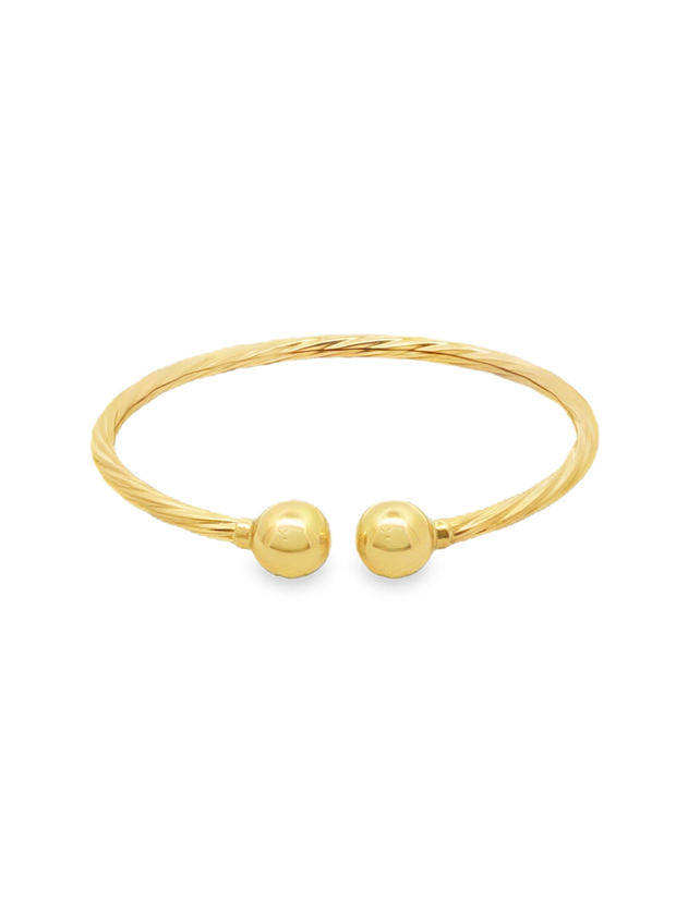Yellow Gold Twisted Open Cuff Bangle Bracelet