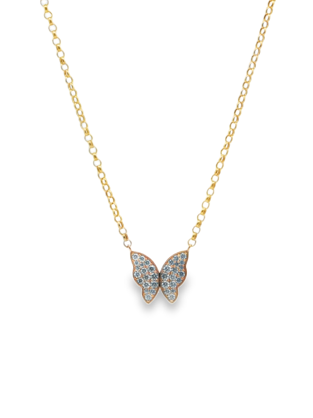Rose Gold Diamond Butterfly Charm Necklace