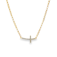 Rose Gold Diamond Sideways Cross Necklace