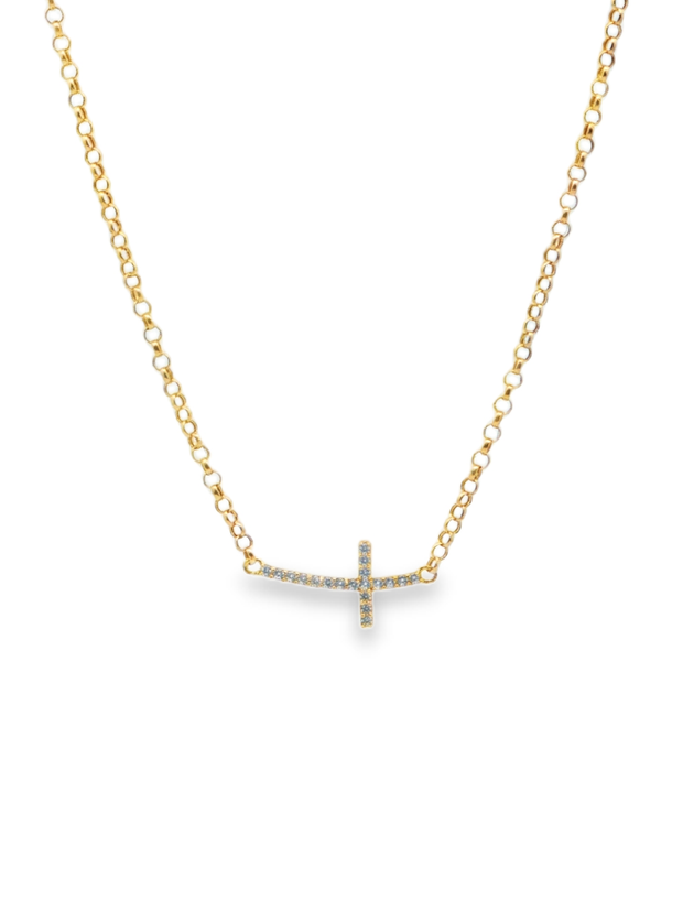 Rose Gold Diamond Sideways Cross Necklace