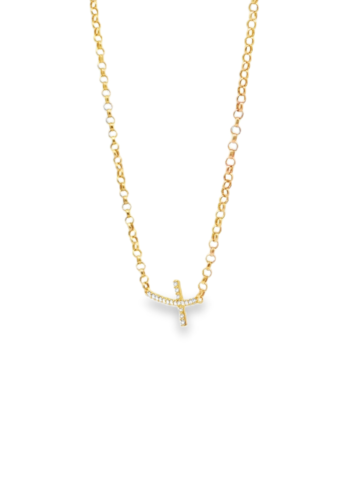 Rose Gold Diamond Sideways Cross Necklace
